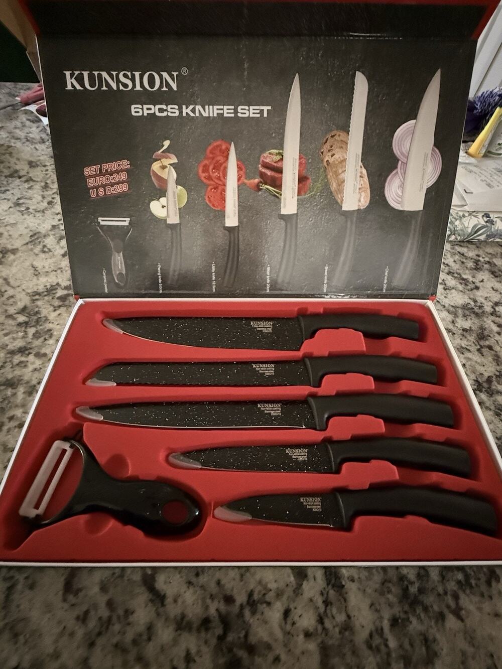 Premium 6-Piece Marble Knife Set + Peeler – Gift Box – Brand New